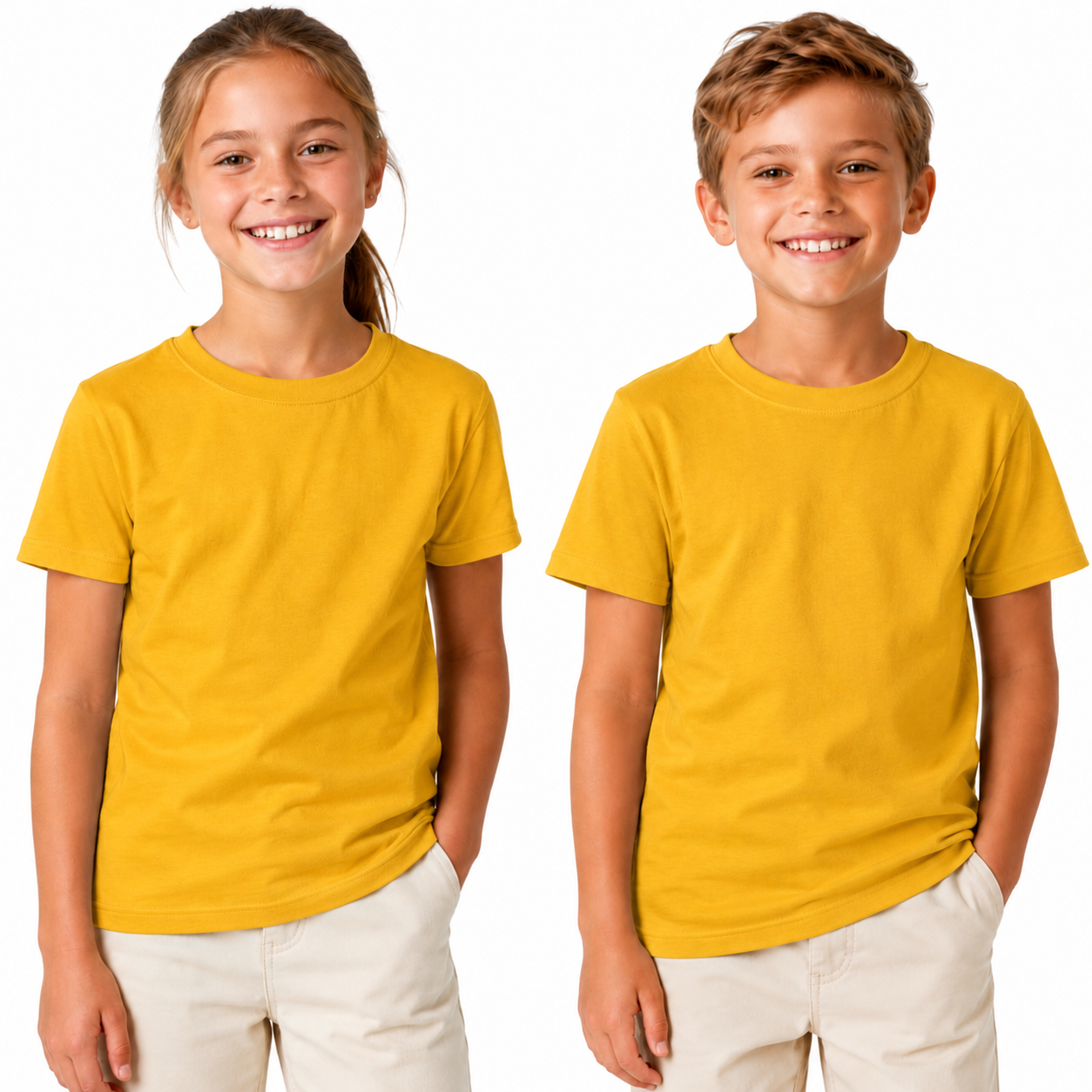 KIDS PLAIN T-SHIRT Childrens Child 100% COTTON Boys Girls Basic Blank Tee Top - Yellow/Gold - Size 10