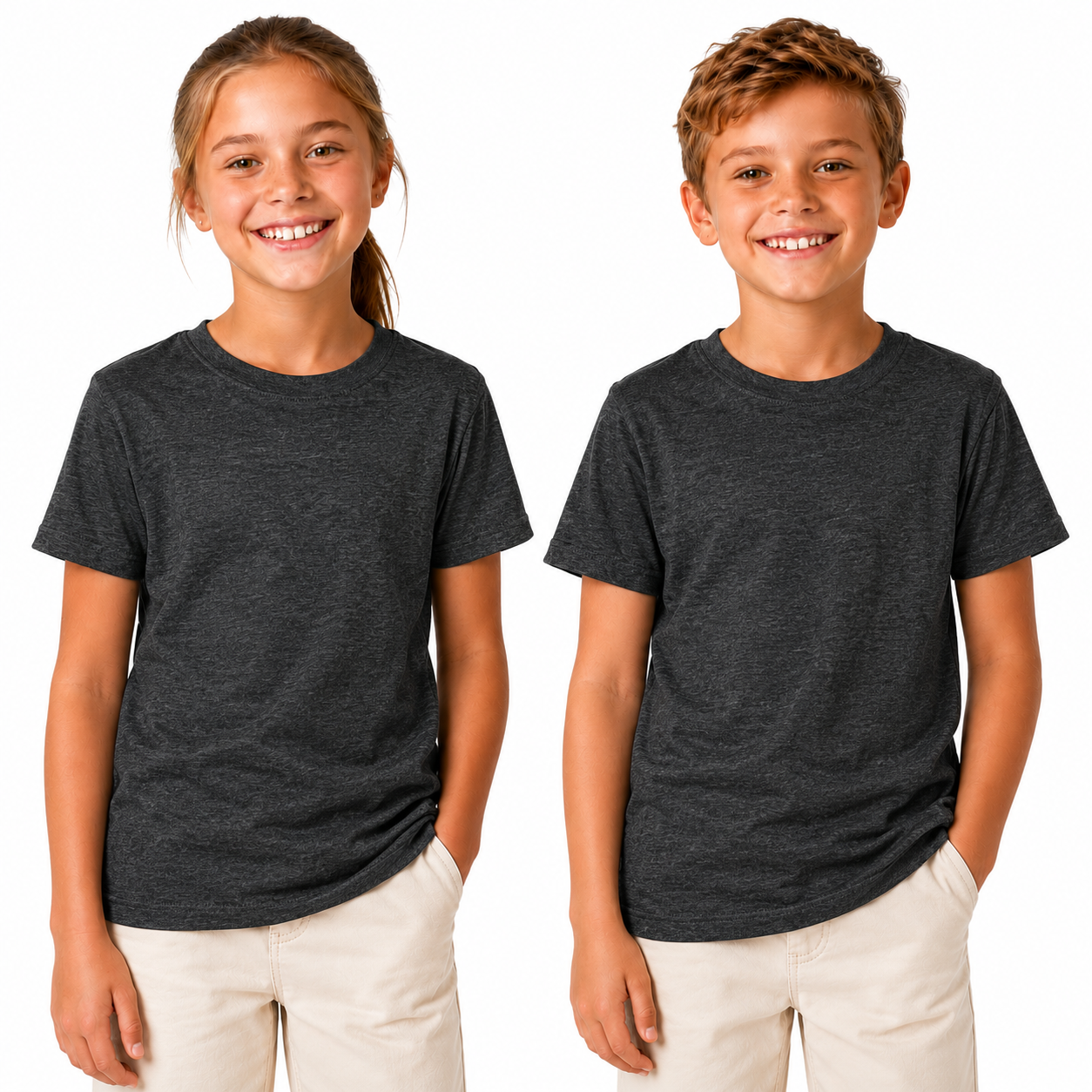 KIDS PLAIN T-SHIRT Childrens Child 100% COTTON Boys Girls Basic Blank Tee Top - Grey Marle - Size 14