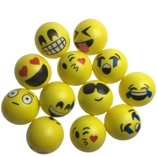 12-Pack Emoji Face Stress Squeeze Relief Balls - 70mm