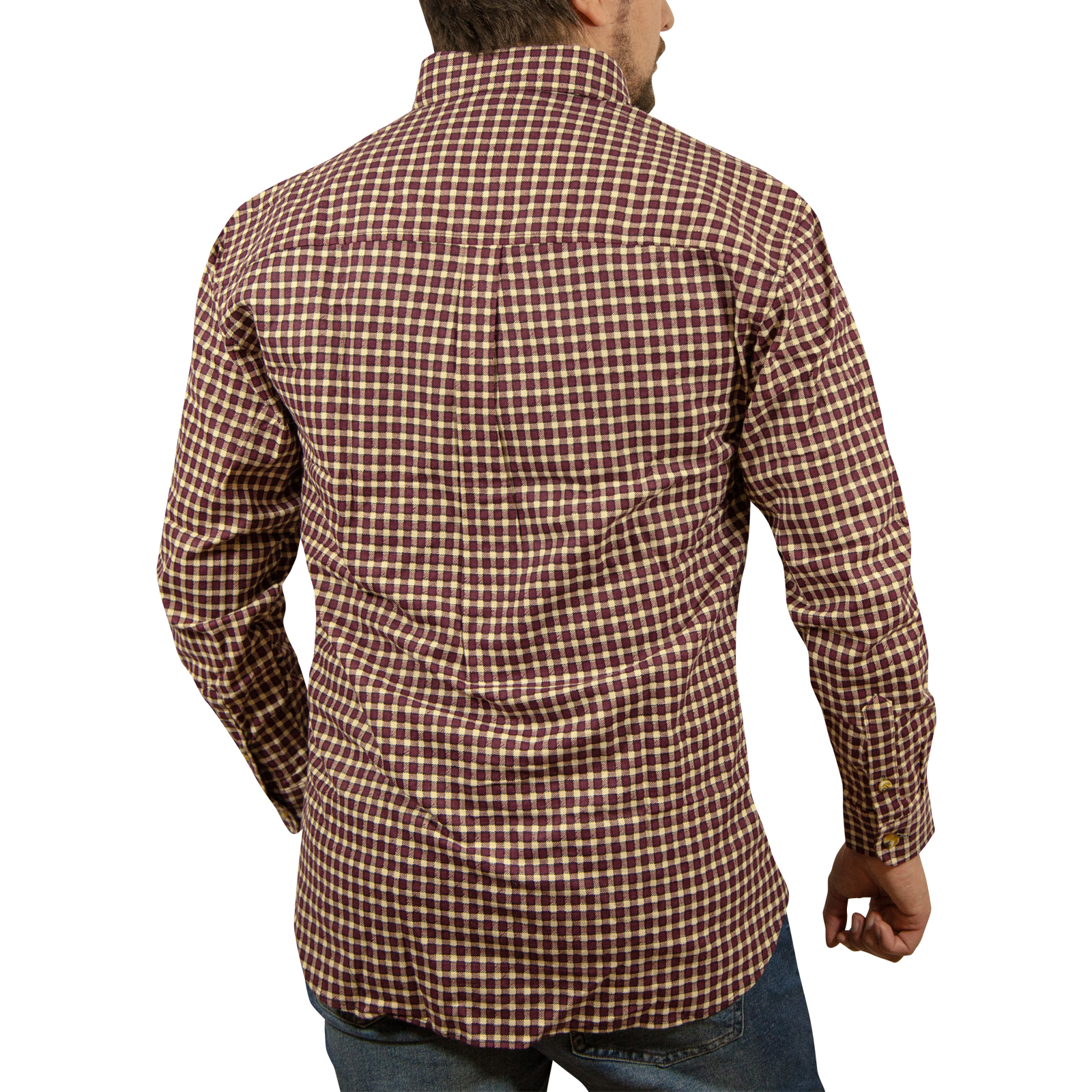 Mens 100% Cotton Flannelette Checked Long Sleeve Shirt - Burgundy - L - Image 4