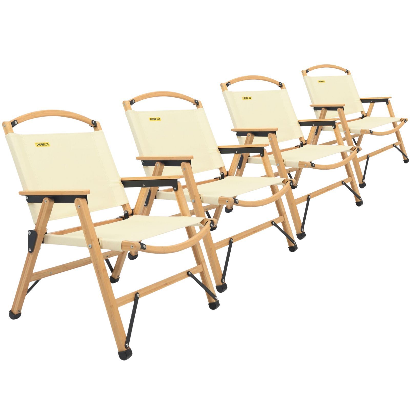 4x Bamboo Canvas Foldable Outdoor Camping Chair Wooden Picnic Park Khaki