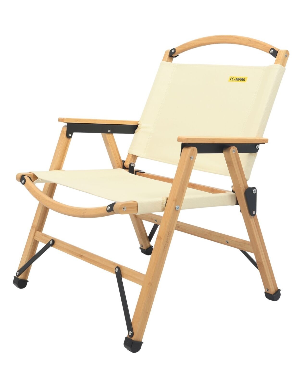 4x Bamboo Canvas Foldable Outdoor Camping Chair Wooden Picnic Park Khaki - Image 3