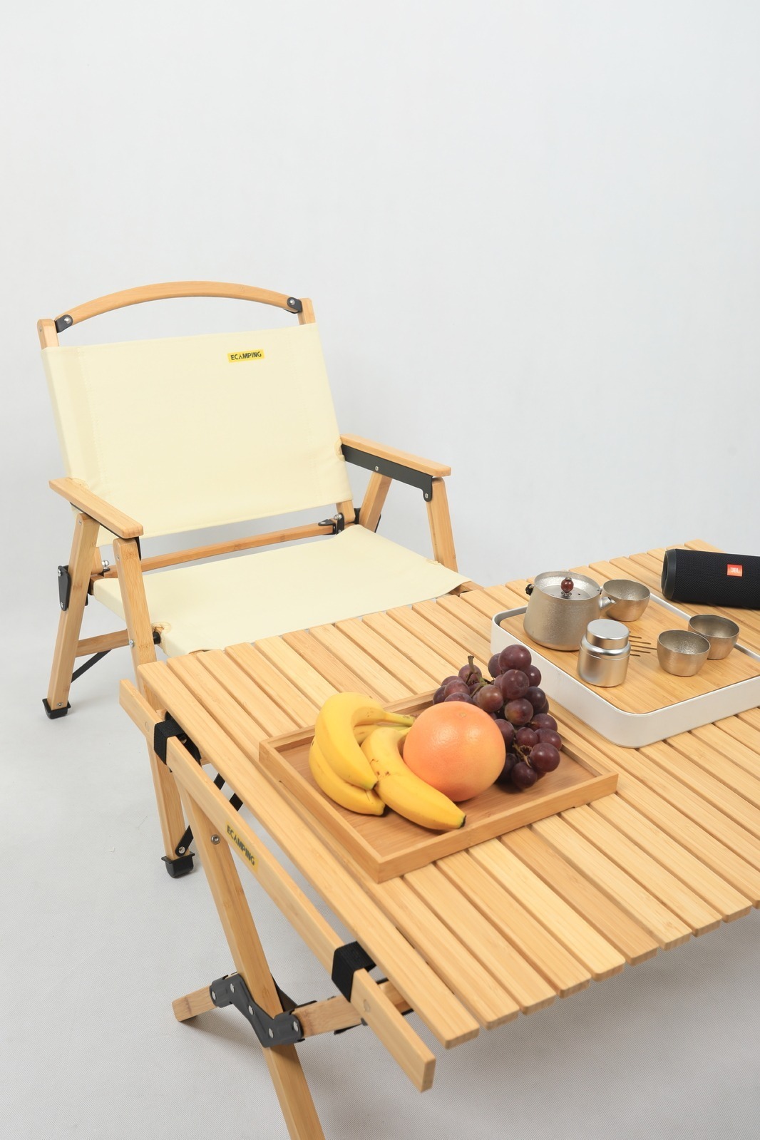 4x Bamboo Canvas Foldable Outdoor Camping Chair Wooden Picnic Park Khaki - Image 4