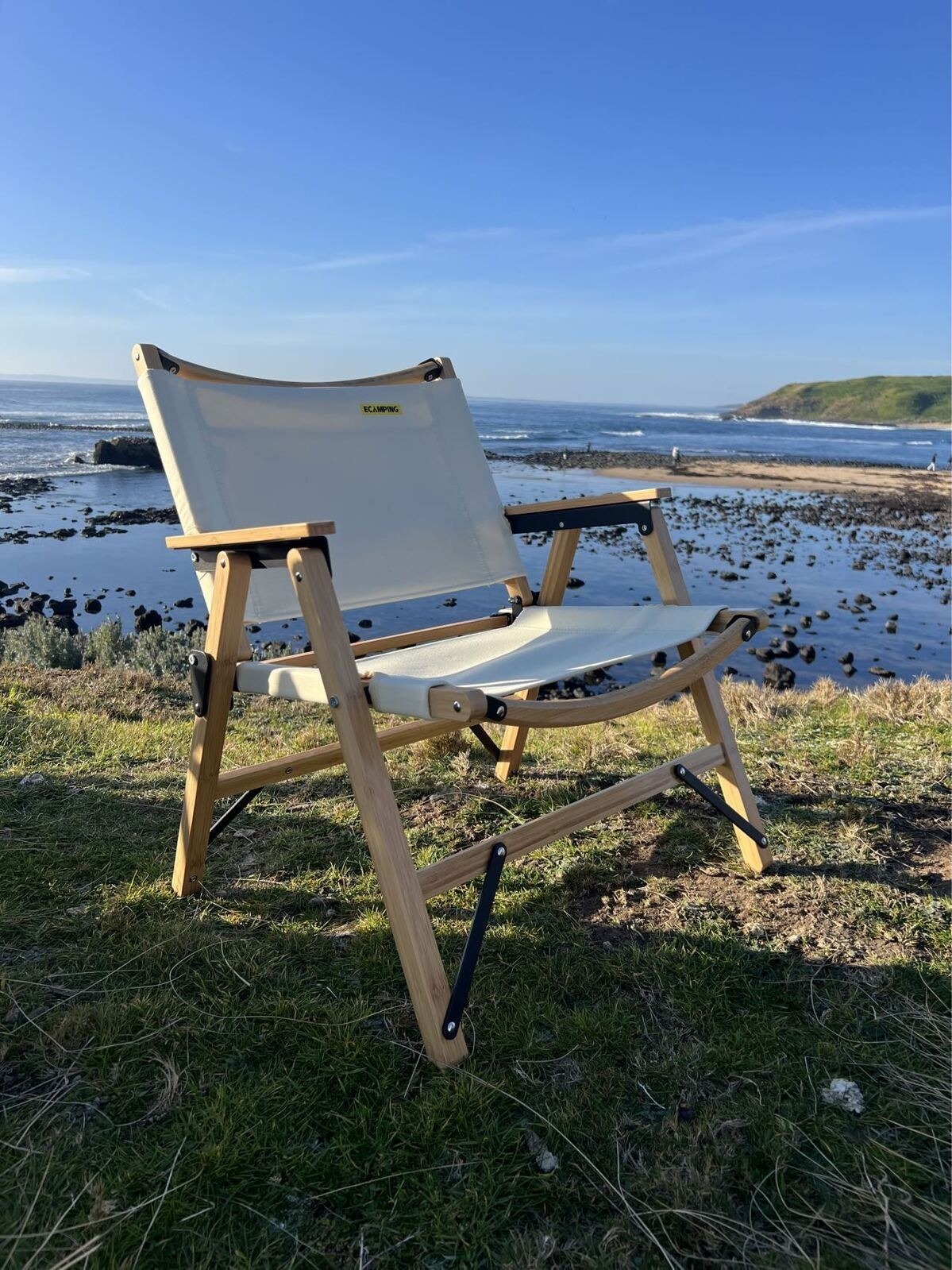 4x Bamboo Canvas Foldable Outdoor Camping Chair Wooden Picnic Park Khaki - Image 12