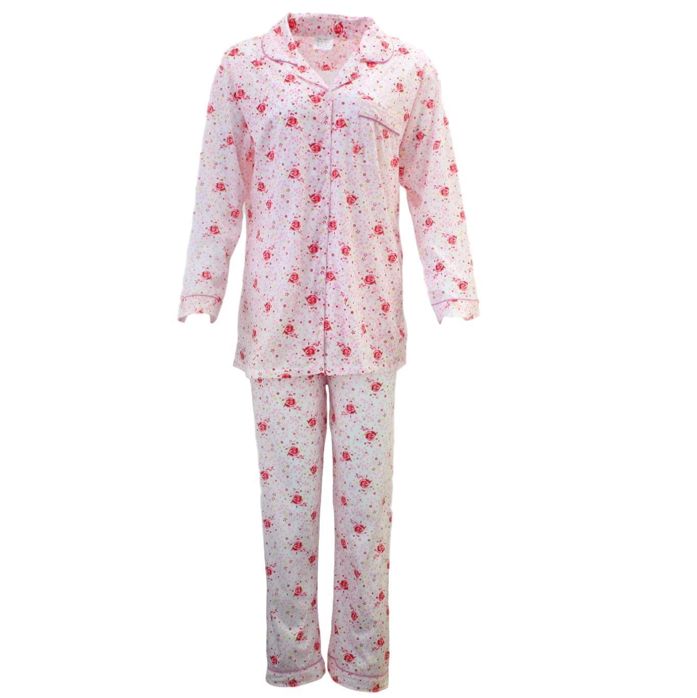 Pink Floral Women's 100% Cotton Long Sleeve Pyjama Set Size 12