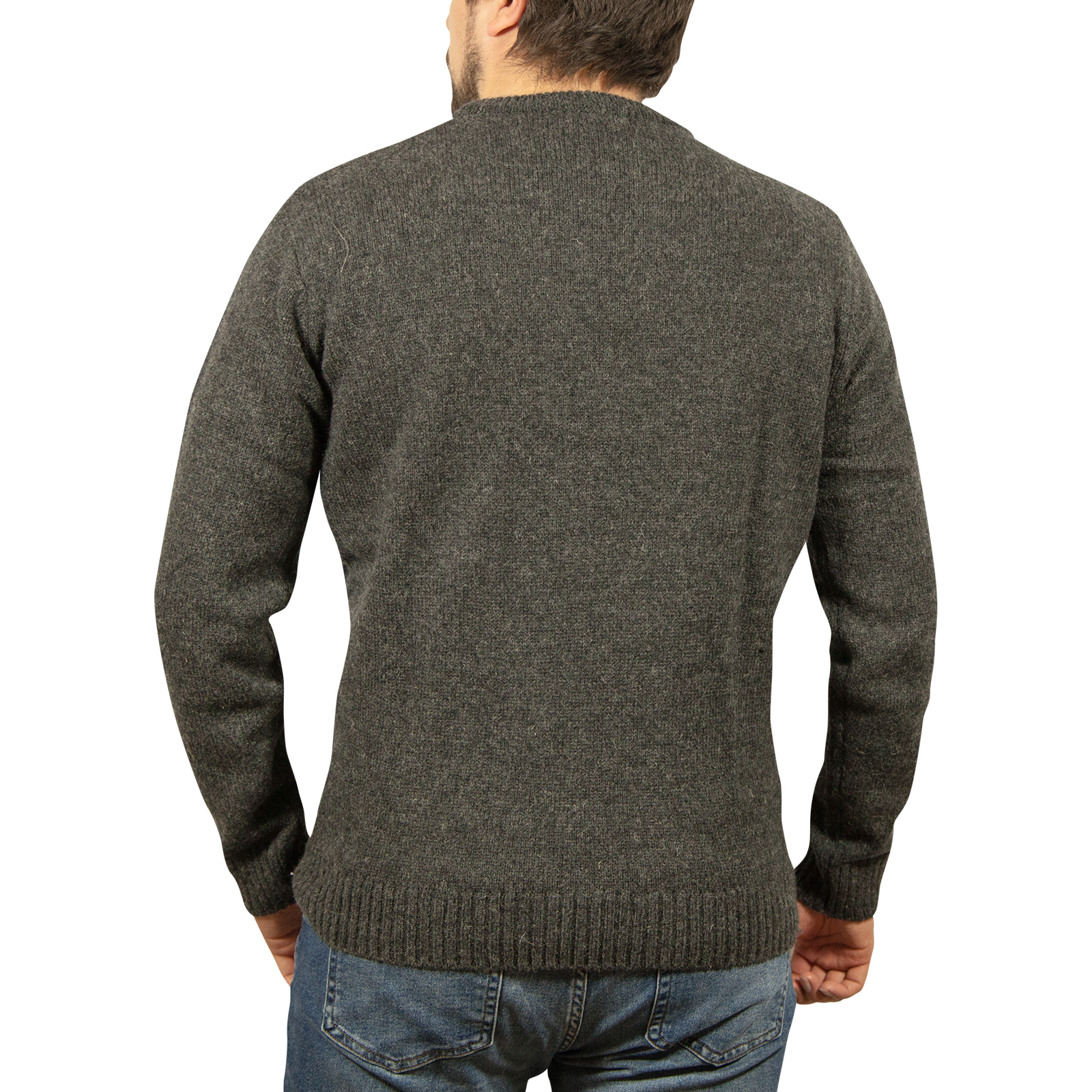 Men's 100% Shetland Ragg Wool Crew Neck Knit Jumper - Charcoal - 3XL - Image 7
