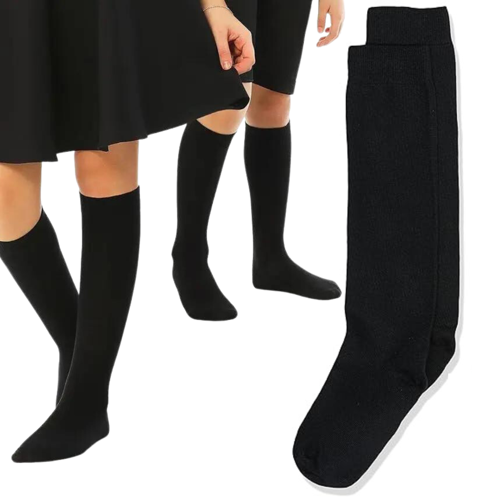 1x Pair School Uniform Knee High Socks Cotton Black 10-12 Yrs