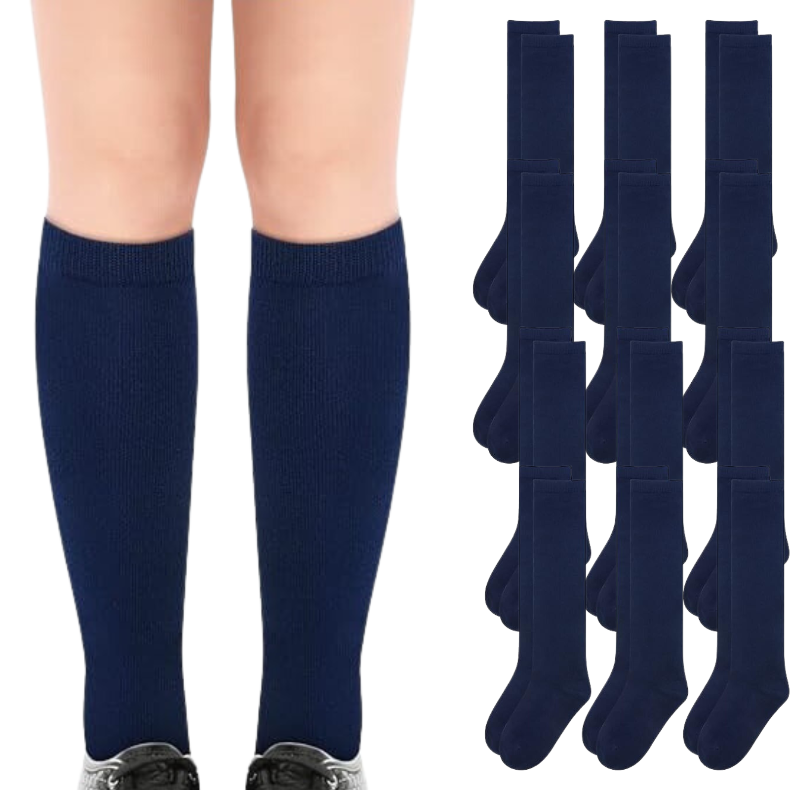 12x Pairs School Uniform Knee High Socks Bulk Navy 10-12 Yrs