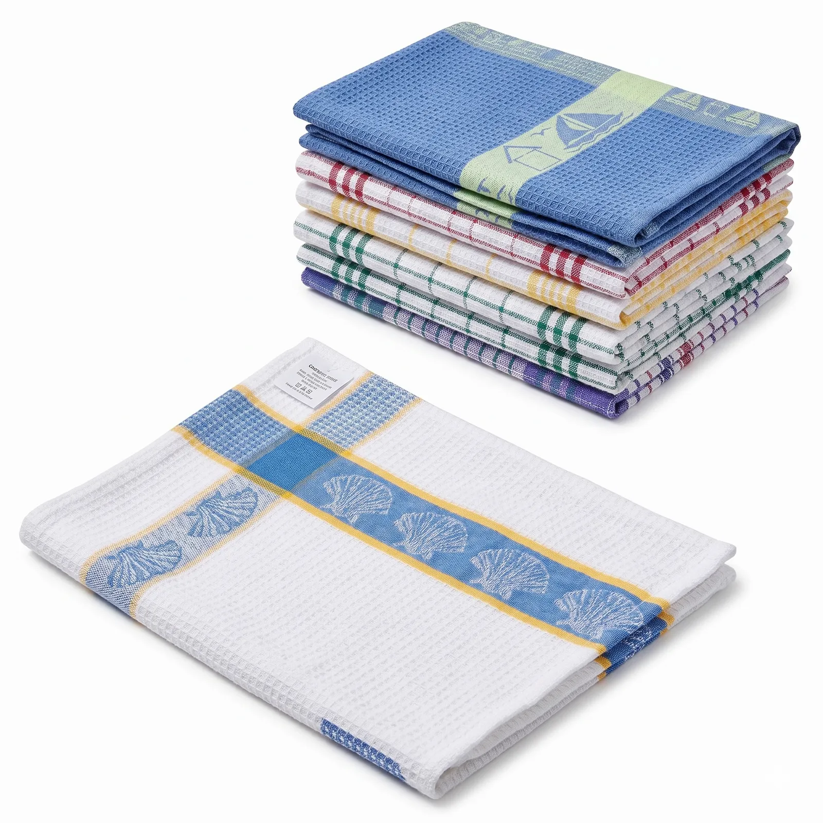 12-Piece 100% Cotton Jumbo Tea Towel Set 90x63cm - Assorted Colours