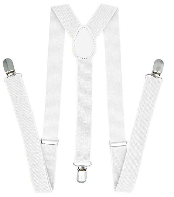 Mens 35mm Wide Elastic Y-Back Trouser Suspenders Braces - White