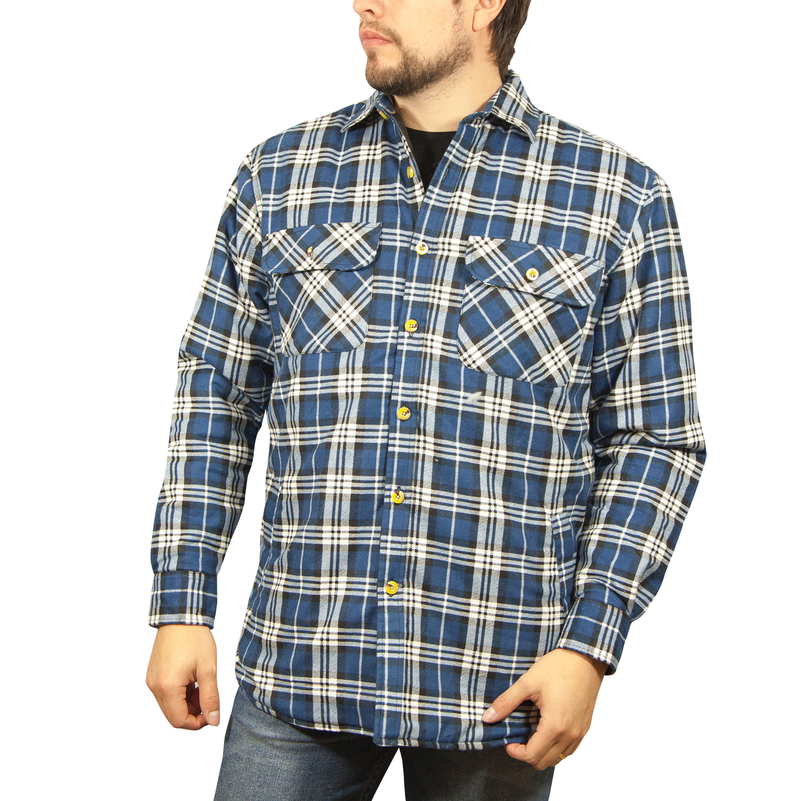 Jacksmith Mens Quilted Padded Flannel Jacket 100% Cotton - Navy/Blue - 3XL