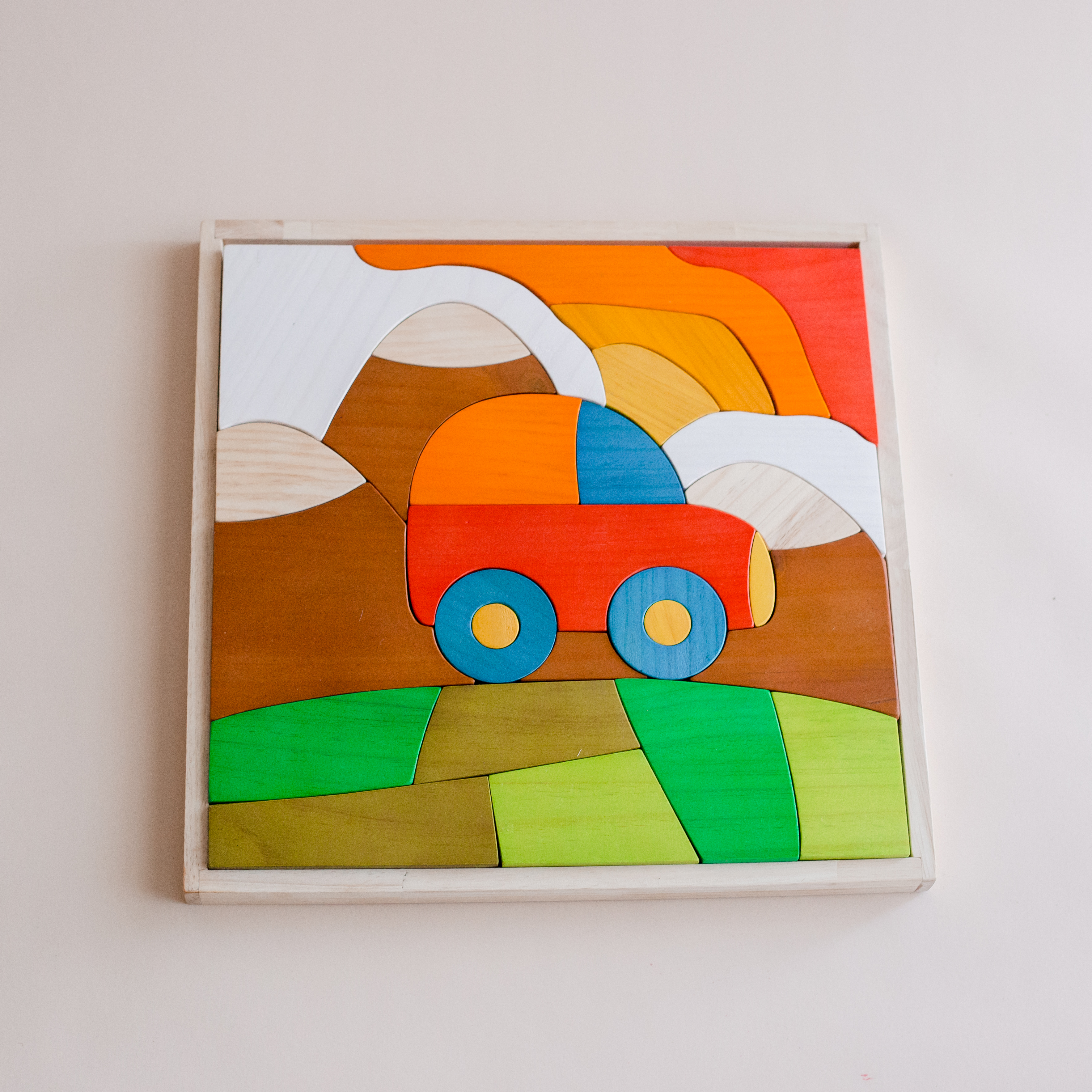 Children's Wooden Car Puzzle and Play Set
