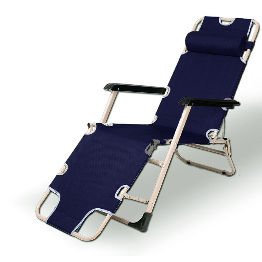 Reclining Beach Deck Lounge Chair Outdoor Camping Folding - Navy
