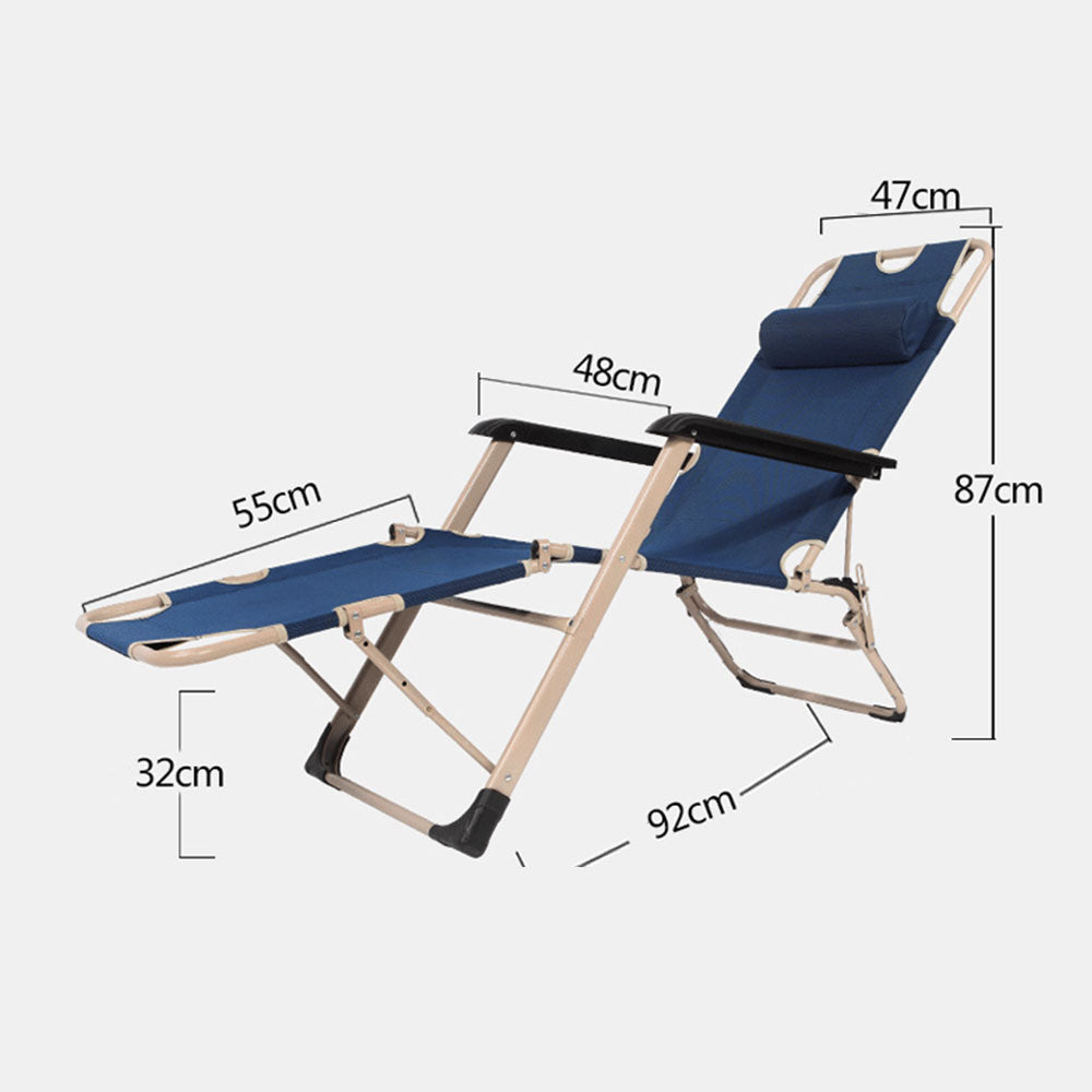 Reclining Beach Deck Lounge Chair Outdoor Camping Folding - Navy - Image 7