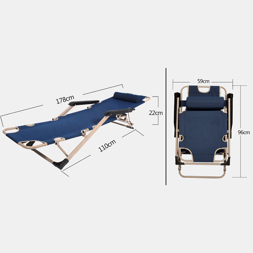 Reclining Beach Deck Lounge Chair Outdoor Camping Folding - Navy - Image 8