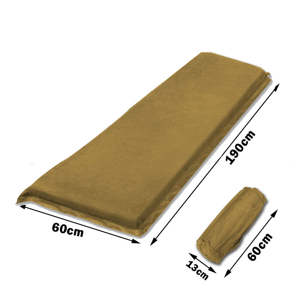 Self Inflating Suede Mattress Air Bed Camping Mat Joinable - Beige - Image 6