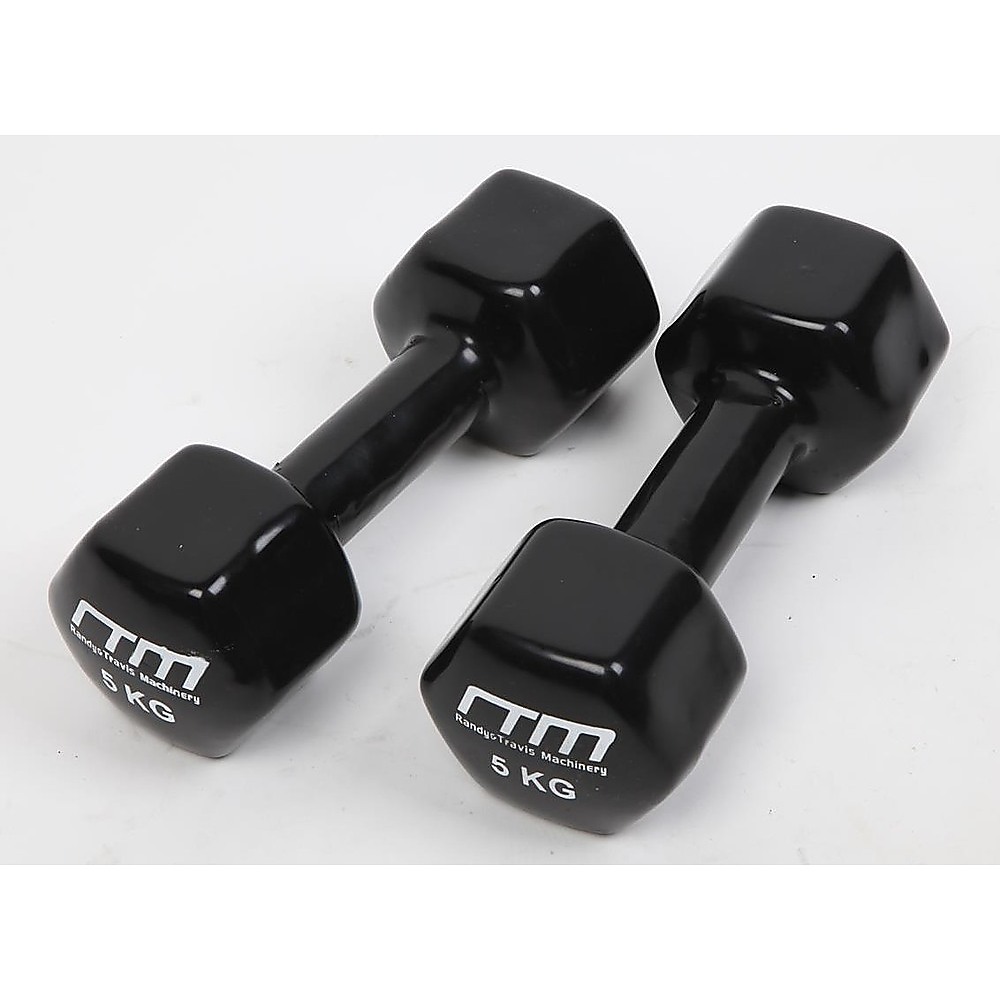 Pair of 5kg PVC Rubber-Coated Hand Weight Dumbbells