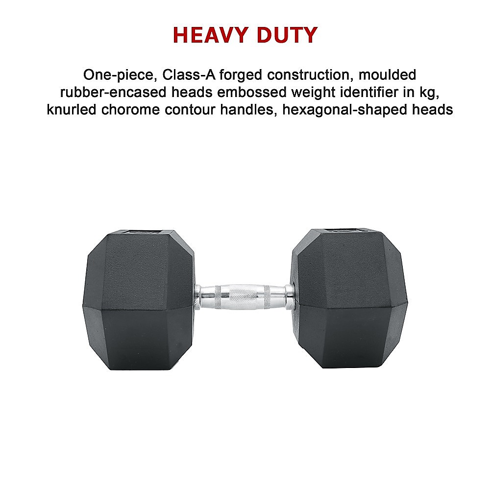 25KG Commercial Rubber Hex Dumbbell Gym Weight - Image 11