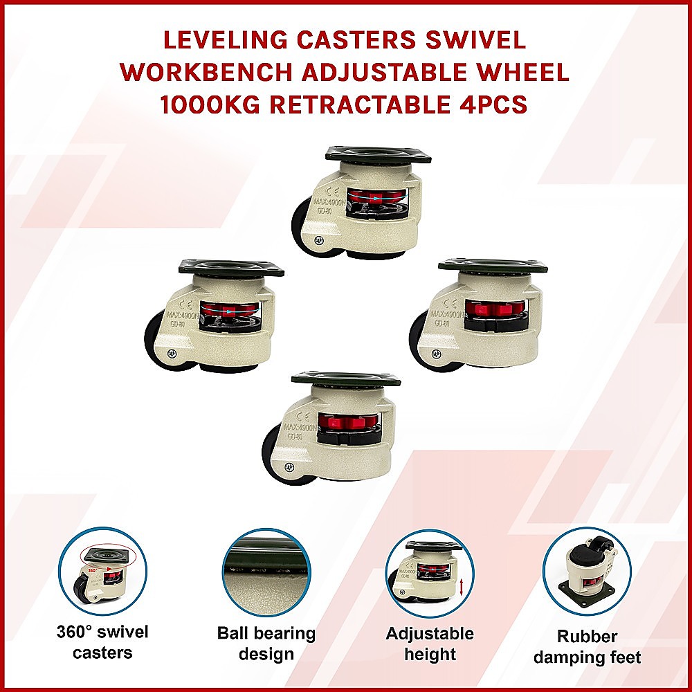 Leveling Casters Swivel Workbench Wheel (1000KG, Retractable, 4PCS) - Image 3