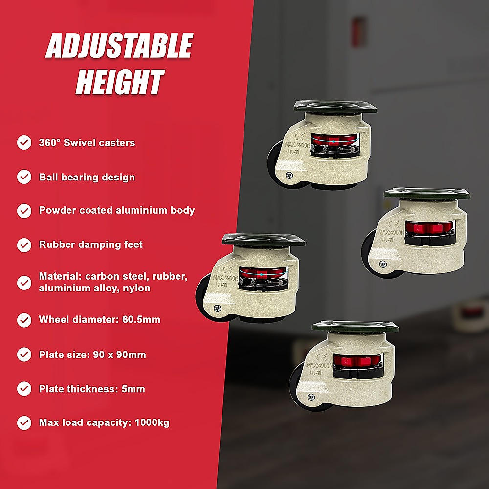 Leveling Casters Swivel Workbench Wheel (1000KG, Retractable, 4PCS) - Image 9