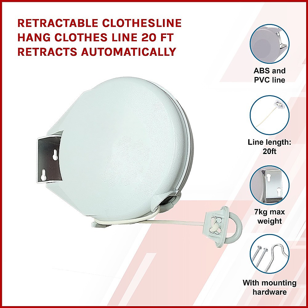 Retractable Clothesline 20 Ft Auto Retracting - Image 3