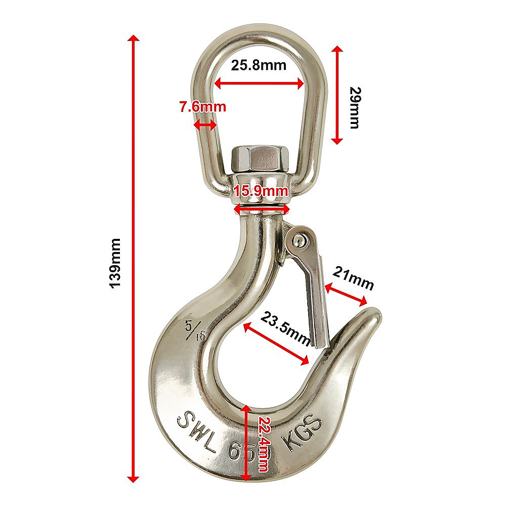 304 Stainless Steel Swivel Lift Clevis Chain Crane Hook with Safety Lock (650kg) - Image 9