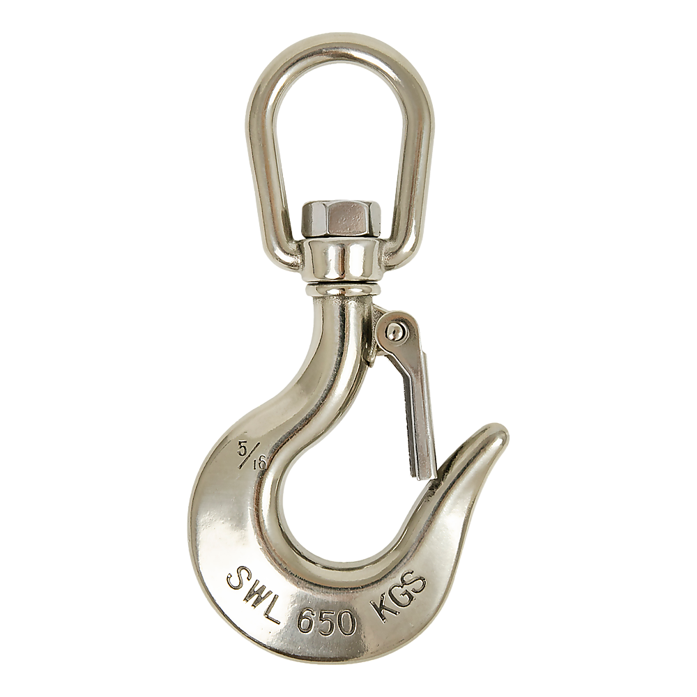 304 Stainless Steel Swivel Lift Clevis Chain Crane Hook with Safety Lock (650kg)