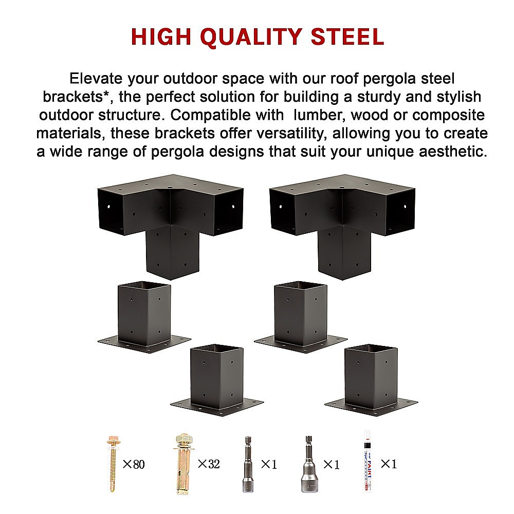Pergola Gazebo Shed Roof Matte Black Steel Brackets Kit - Image 13