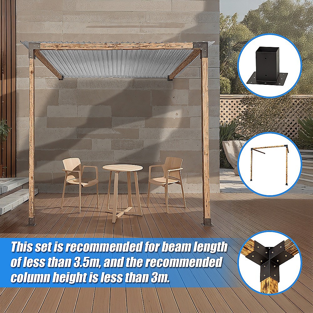 Pergola Gazebo Shed Roof Matte Black Steel Brackets Kit - Image 8