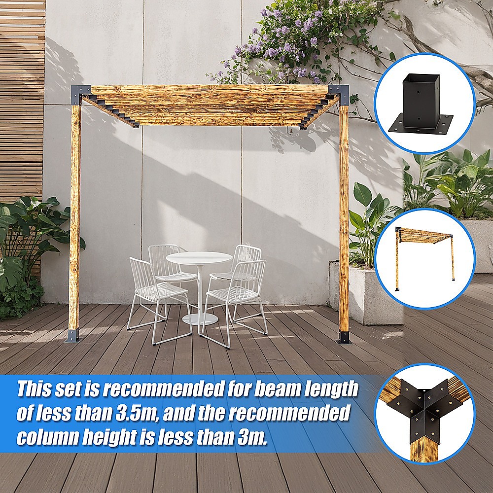 Steel Brackets Kit Matte Black Roof Pergola Gazebo Shed - Image 11