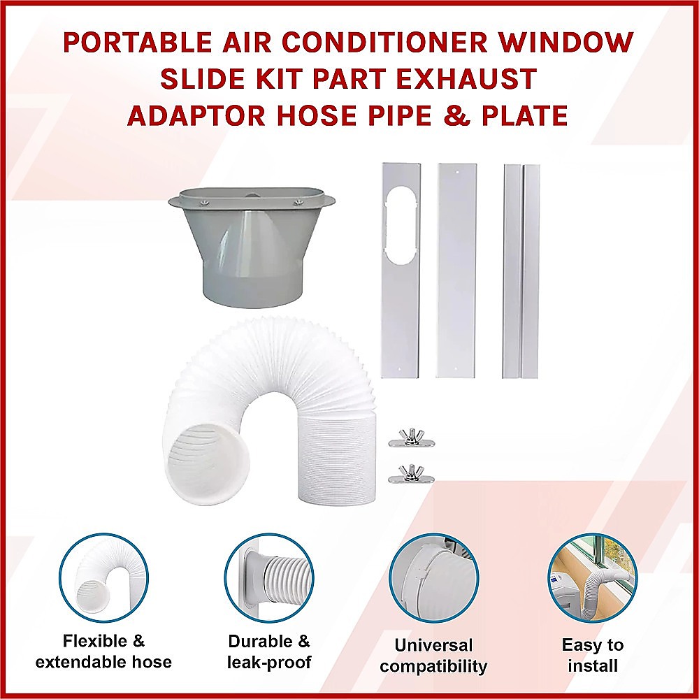 Portable Air Conditioner Window Kit Exhaust Hose Adaptor and Slide Plate - Image 3