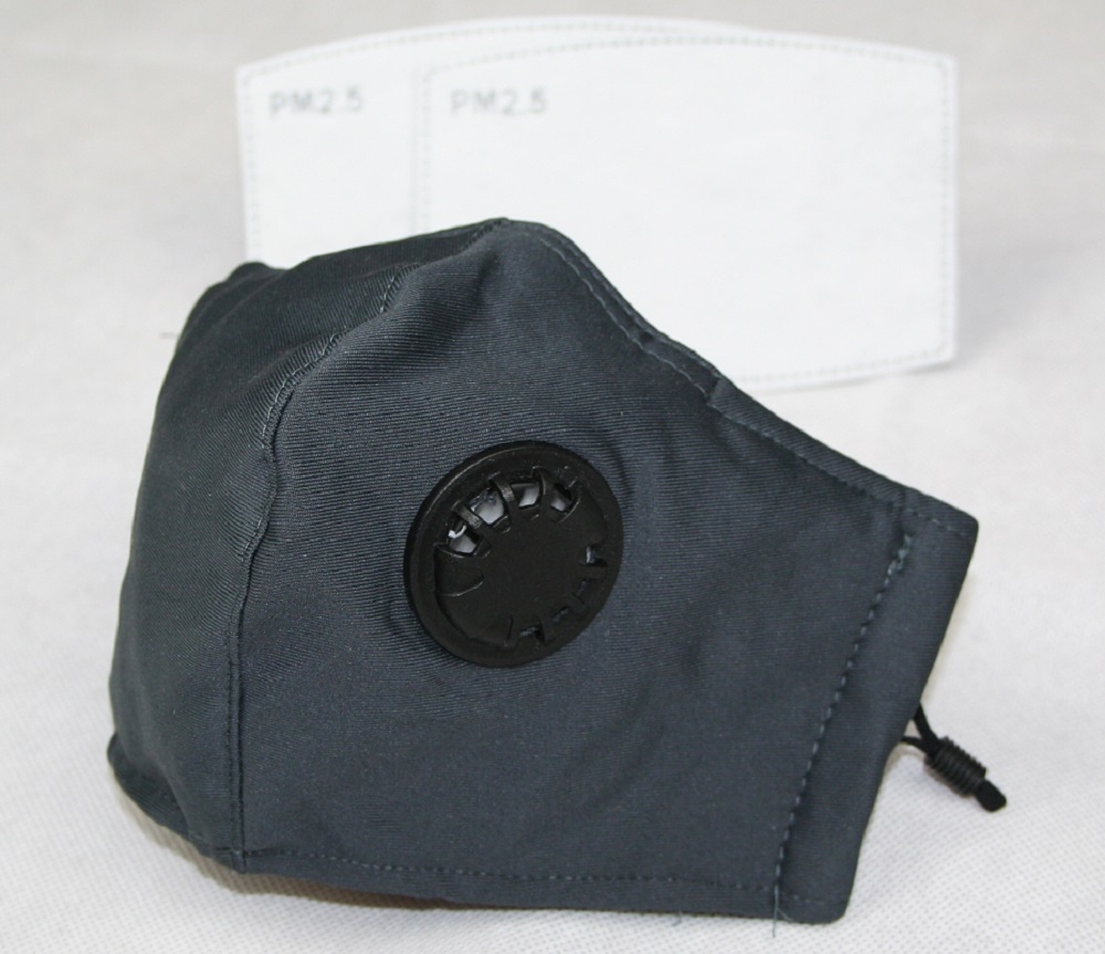 Reusable Cotton Cloth Face Mask PM2.5 Valve 3Ply Slate Grey