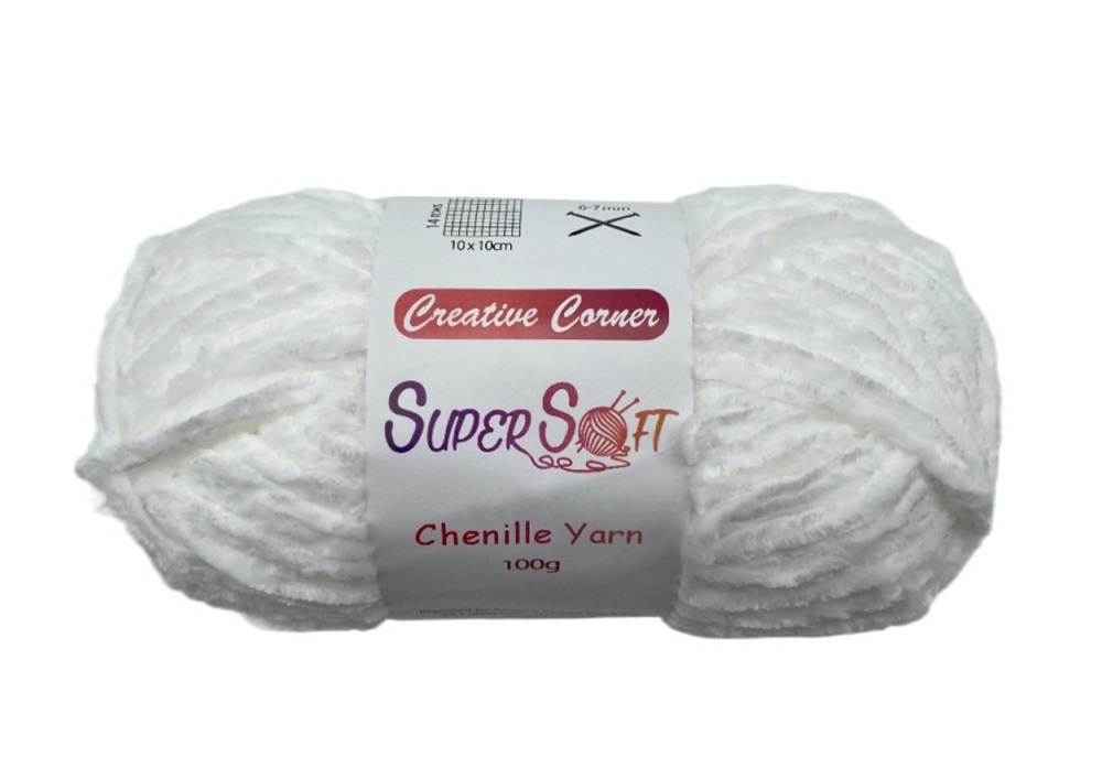 Bulk 12 White Super Soft Chenille Yarn 100G