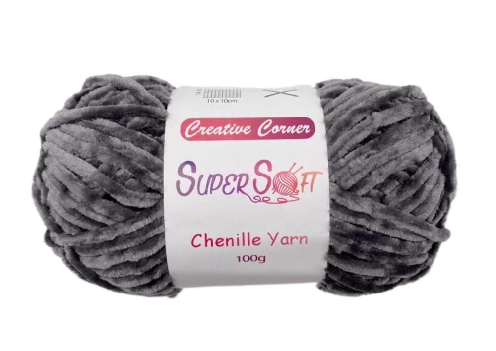 Bulk 12 Dark Grey Super Soft Chenille Yarn 100G