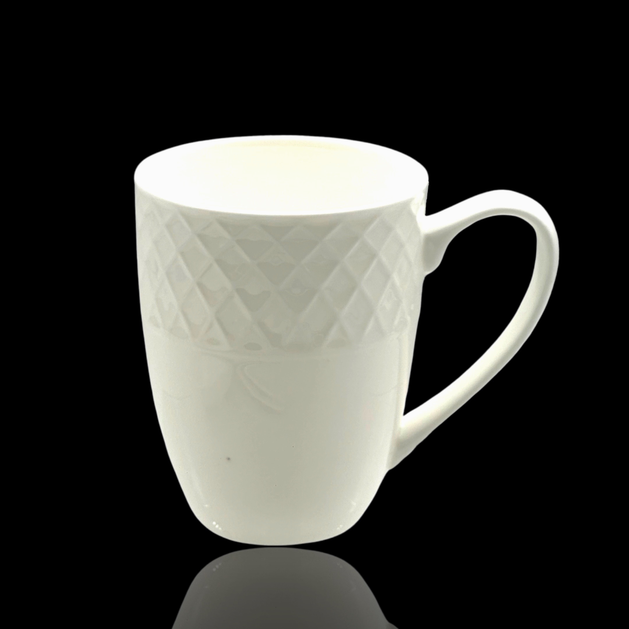 Bulk 24 White Bone China Mug Embossed 450ml