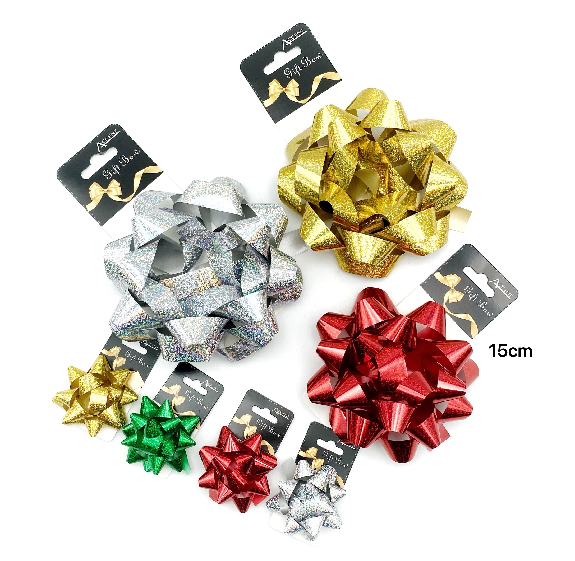 Bulk 24 Holographic Gift Bow 15cm Assorted