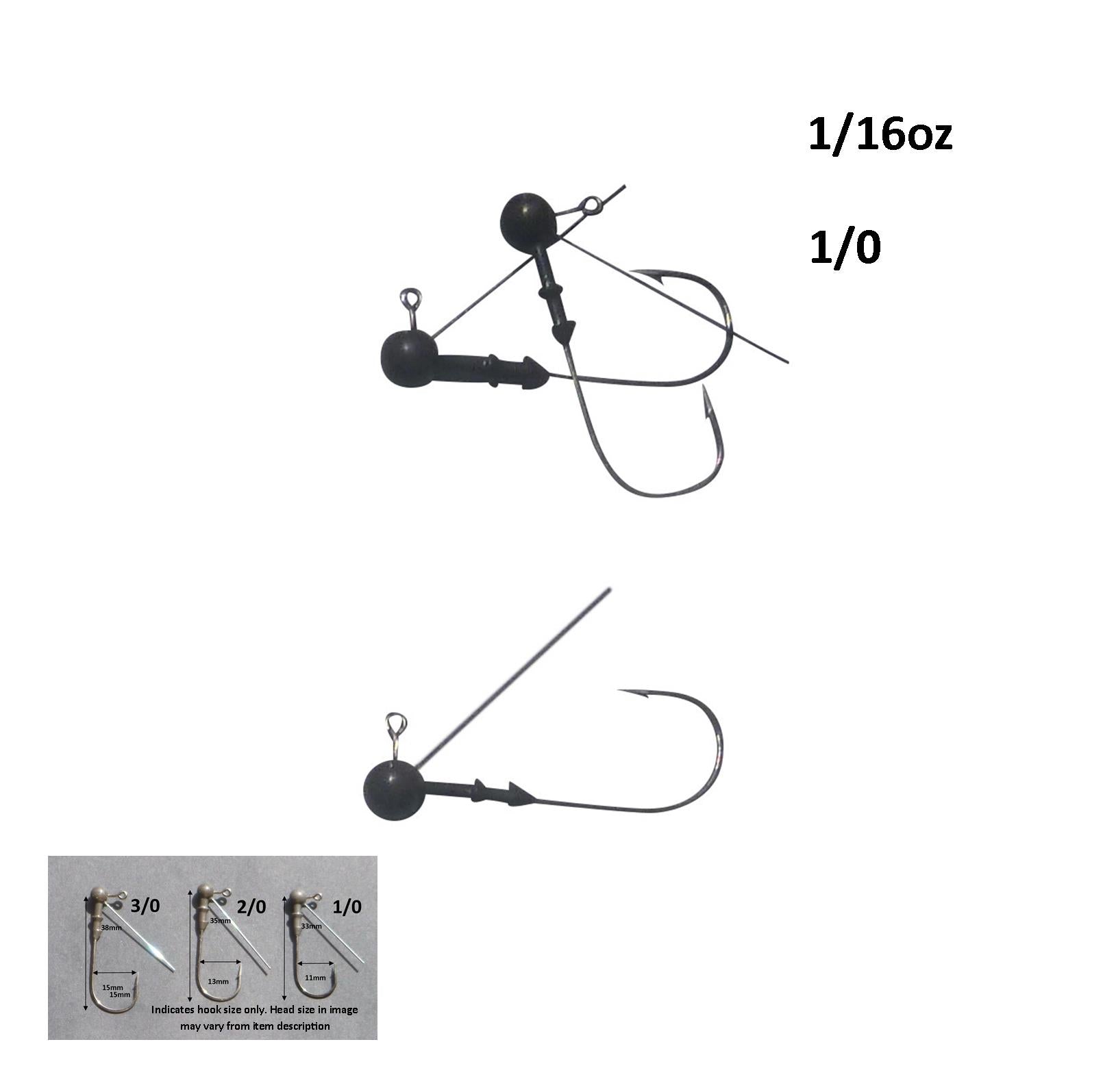 Vike 1/16 oz Weedless Round Jig Head Size 1/0 Hook Tungsten 4 Pack - Image 2