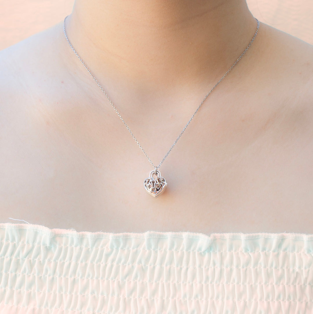 Gift Box - Heart Lock White Gold Aroma Necklace + Purify Oil Blend - Image 3