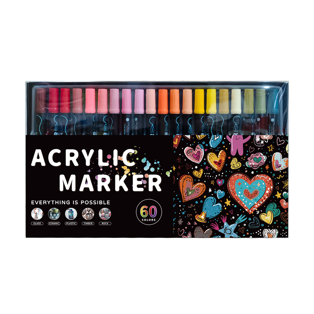 60-Color Dual-Tip Acrylic Paint Marker Set (1-5mm & 1mm)