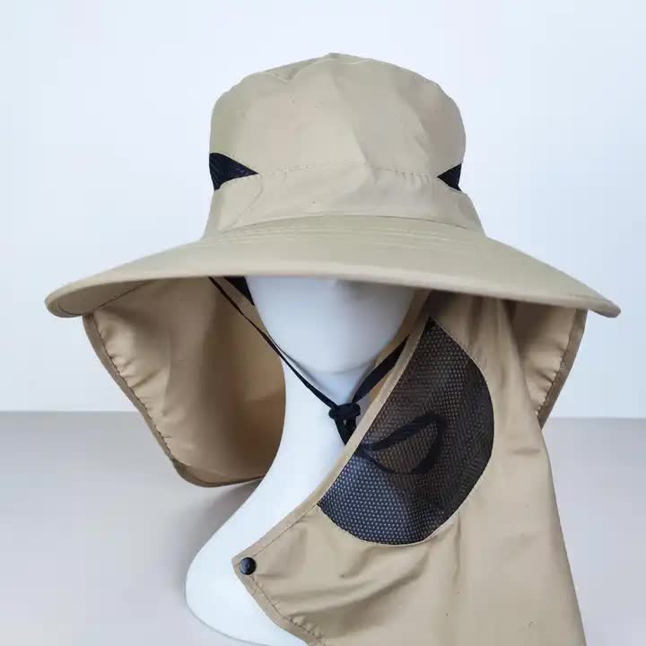 Black Men's Outdoor UV Protection Hat with Face & Neck Shield - Image 2