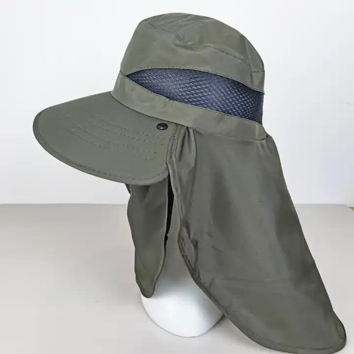Black Men's Outdoor UV Protection Hat with Face & Neck Shield - Image 3
