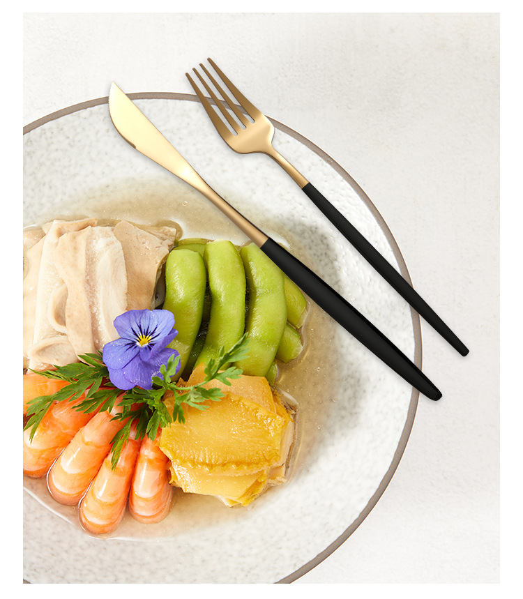 24-Piece Stainless Steel Cutlery Set with Box - Silver/Gold - Image 3