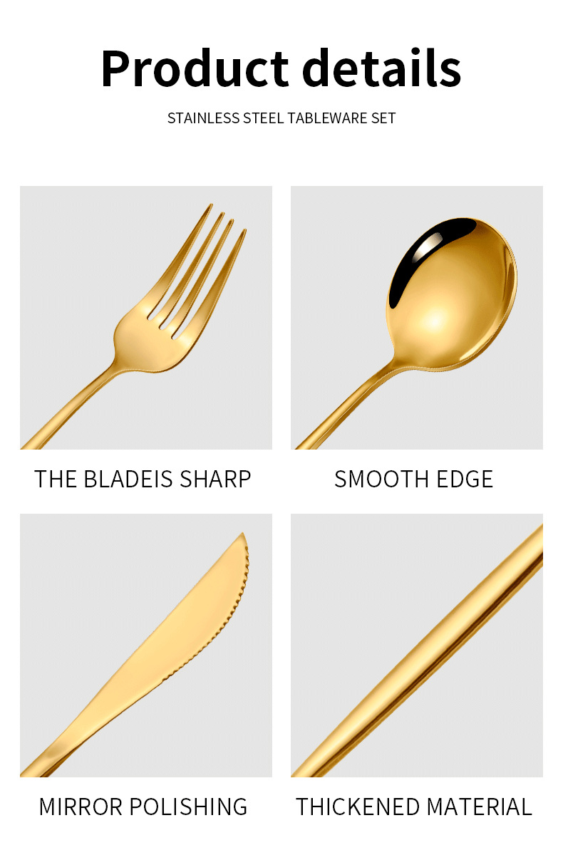24-Piece Stainless Steel Cutlery Set with Box - Silver/Gold - Image 4