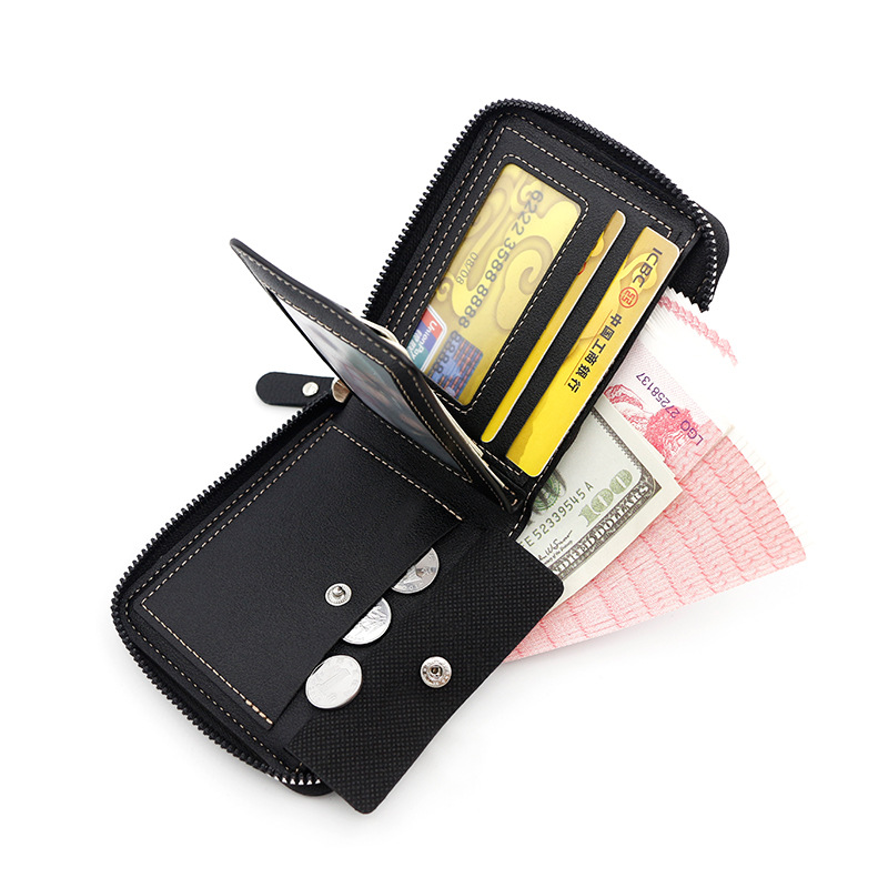 Men's Embossed PU Leather Zipper Wallet – Dark Brown - Image 2