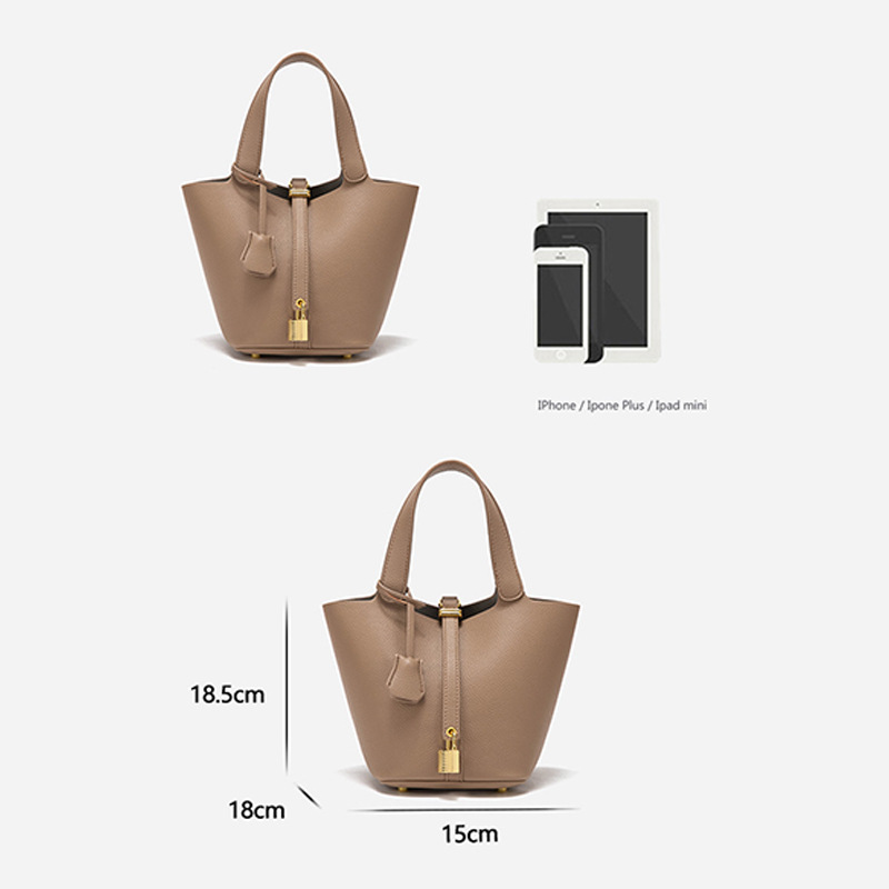 Elegant Women's Leather Tote Handbag with Gold Lock - Fawn - Image 4