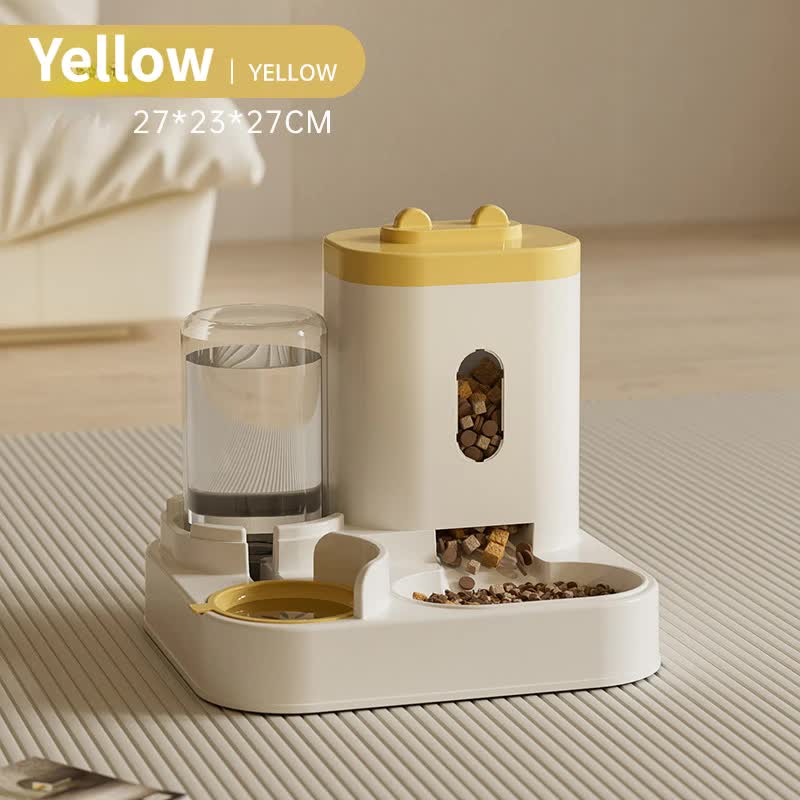 Yellow Automatic Pet Feeder & Electric Water Fountain Combo