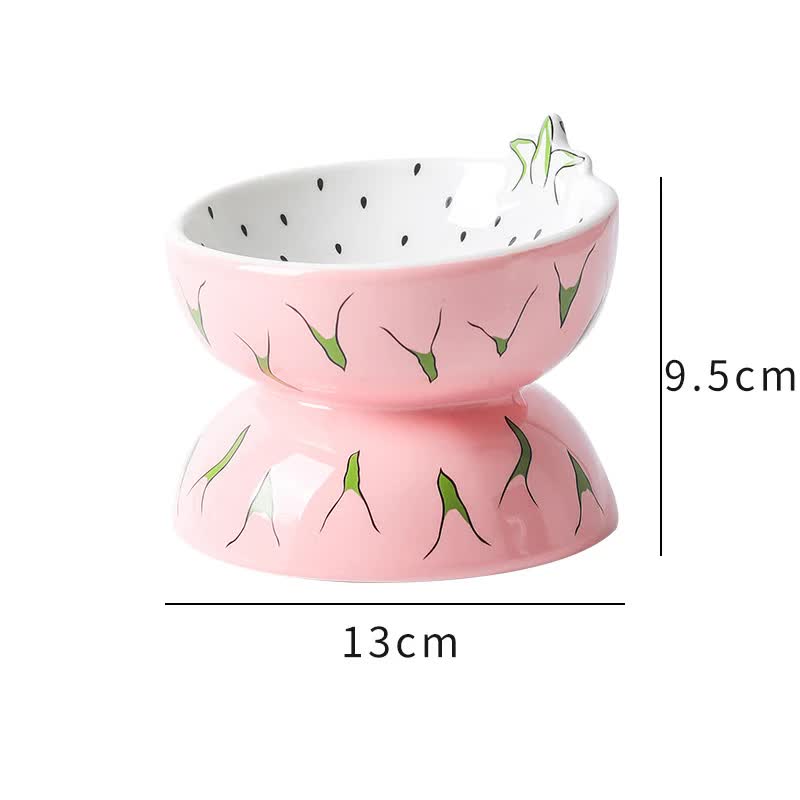 Elevated Ceramic Pet Food Bowl - Cute Pitaya Pattern