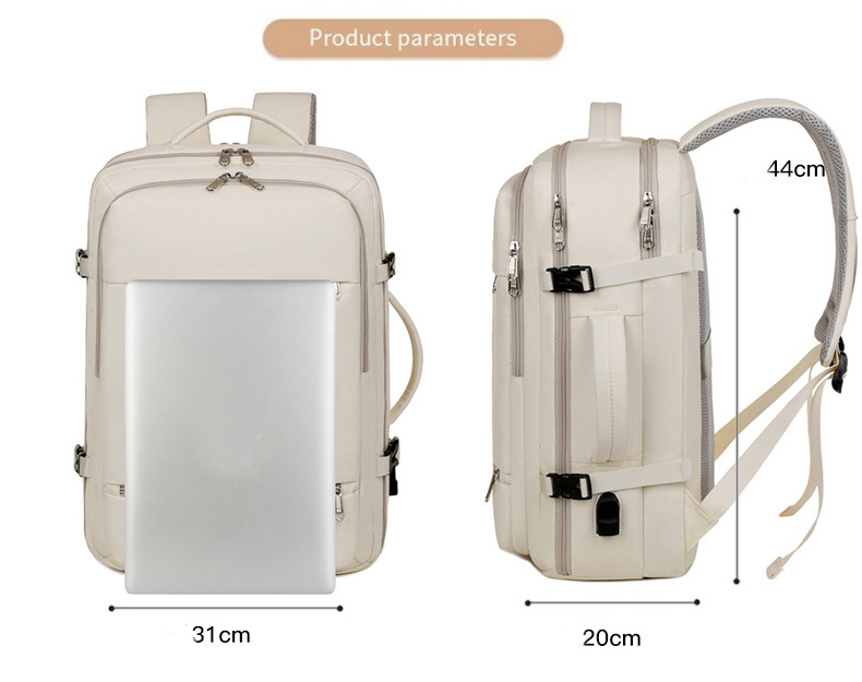 Large Capacity Travel Backpack with USB Charging - Beige - Image 4