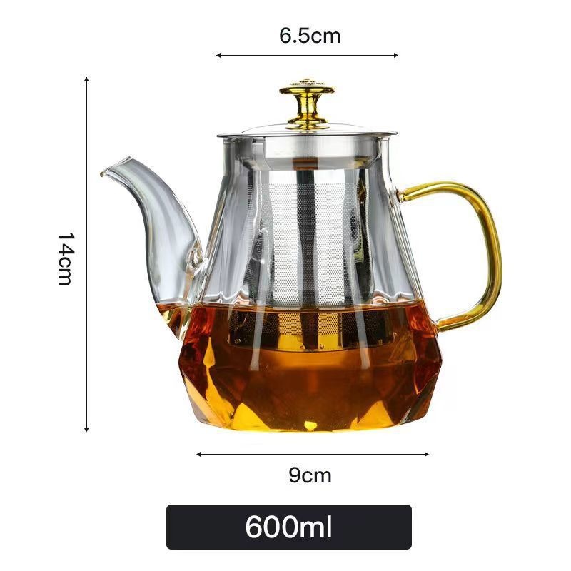 600ml Glass Teapot with Gold Handle & Infuser