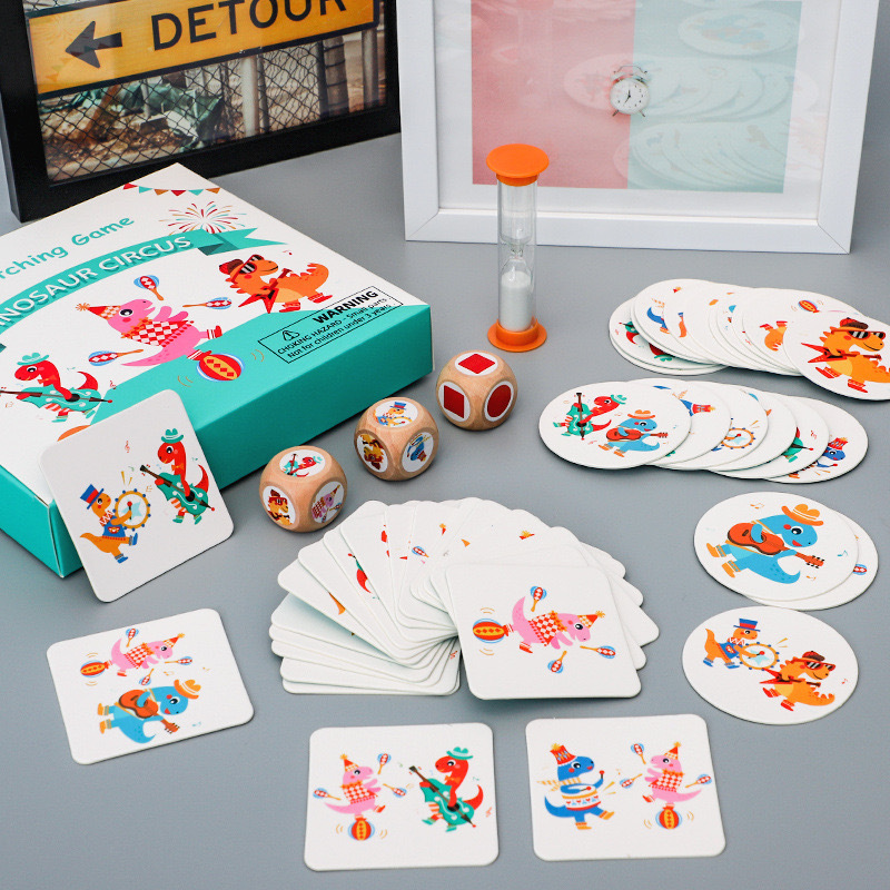 Dinosaur Circus Matching Game for Kids - Includes Wooden Dice & Timer